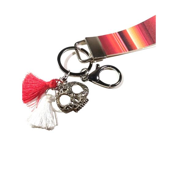 Skull Tassel Wrist Holder Keychain Red White Orange - Picture 4 of 5
